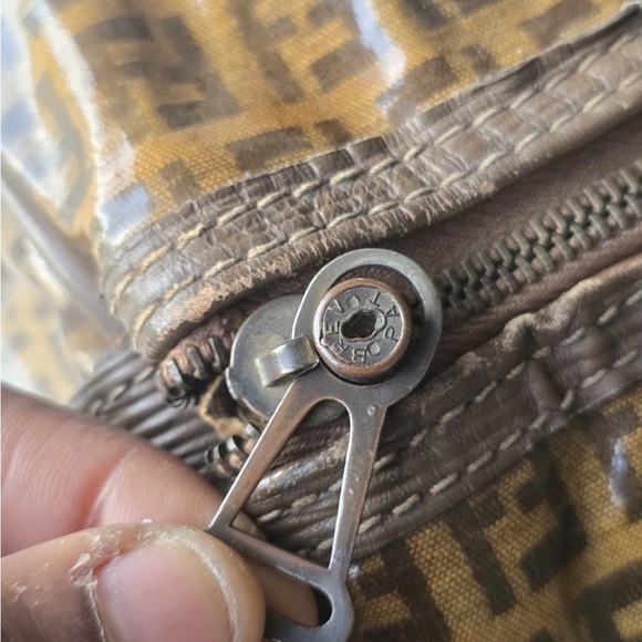 Vintage Fendi Zucca FF Boston Tote Handbag Brown Tan Monogram Women - Picture 12 of 15